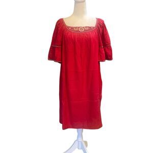 Max Studio Embroidered Rayon Dobby Ruffle Dress Womens Size XS New Red